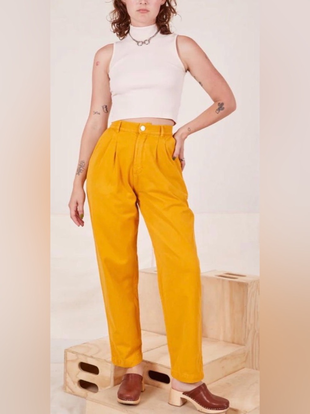 Big Bud Press High-Waisted Trousers in “Spicy Mustard” Sz Petite Large, GUC